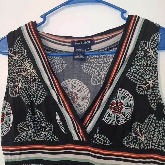 Max Edition Black & Cream Deep V-Neck Summer Dress - Picture 3 of 13